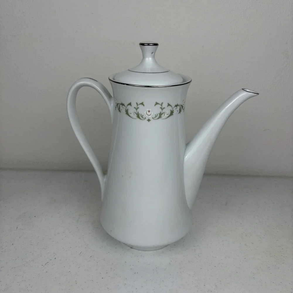Sheffield Fine China Elegance 502 Coffee Pot & Lid Japan White Green Floral Tea